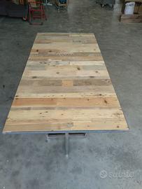 tavolo struttura ferro piano legno abete vecchio