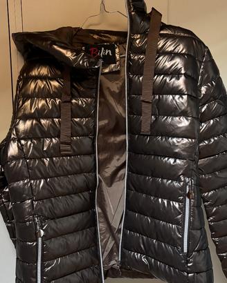 NUOVO Giubbino Donna Nero Lucido con Cappuccio