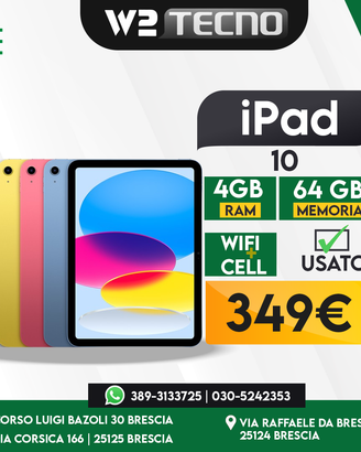 ipad 10 64gb wifi cell usato garanzia 12 mesi