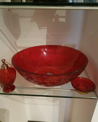 lavabo resina appoggio ed accessori.rosso