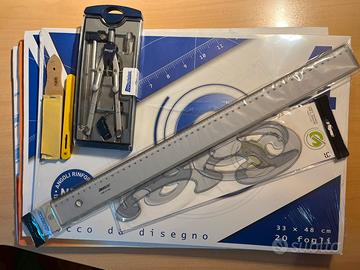 Kit disegno tecnico 76 fogli, compasso ed extra