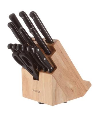 Ceppo porta tablet con coltelli e forbici in legno
