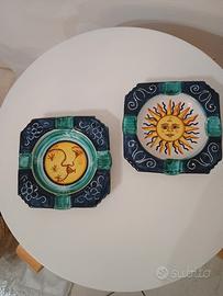 Ceramica di Castelli,due posacenere decorativi 