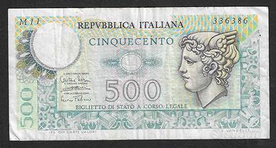 Italia - banconota circolata da 500 Lire "Mercurio