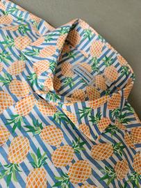 Camicia fantasia estiva: ananas e strisce azzurre