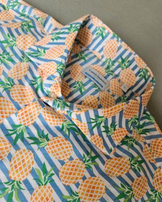 Camicia fantasia estiva: ananas e strisce azzurre