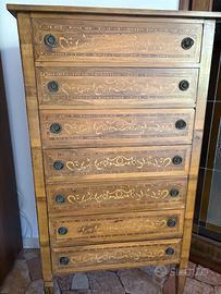 Cassettiera Settimino Vintage in Legno Intarsiato