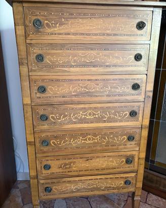 Cassettiera Settimino Vintage in Legno Intarsiato