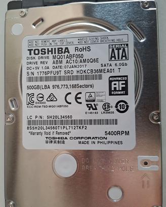 Hard Disk Toshiba 500GB 1,8" SATA