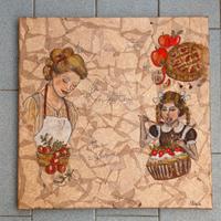 quadro cucina vintage collage donna bimba dolci