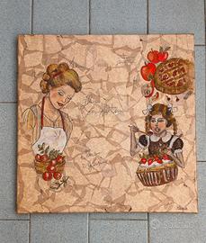 quadro cucina vintage collage donna bimba dolci