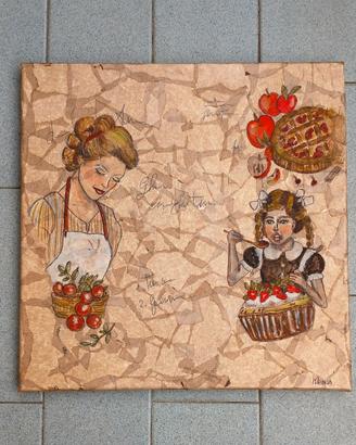 quadro cucina vintage collage donna bimba dolci