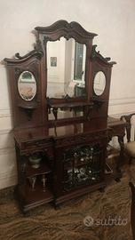 Credenza Antica con Alzata e Specchi in Mogano