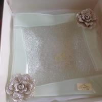 Vassoio Decorativo in Vetro con Rose Argentate