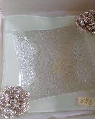 Vassoio Decorativo in Vetro con Rose Argentate