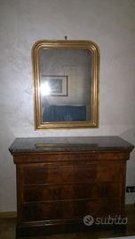 Cassettone Biedermeier del 1800, specchiera dorata