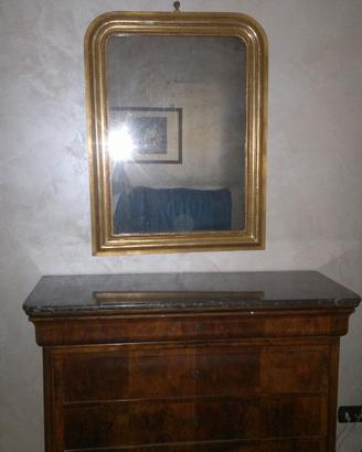 Cassettone Biedermeier del 1800, specchiera dorata