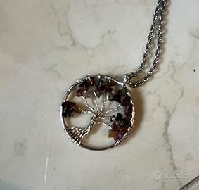 Ciondolo Albero della vita acciaio e pietre