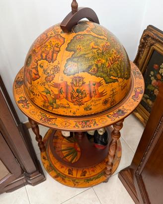 Mobile Bar a Mappamondo Vintage in Legno