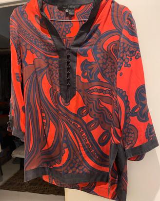 Blusa in seta fantasia rosso e nera Zara Woman