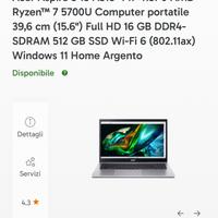 Notebook Acer nuovo con garanzia