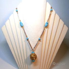 Collana Art. 42 Color Turchese Lunga cm 80 Vintage