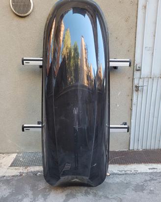 Baule auto tetto colore nero con barre portatutto