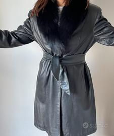 Cappotto pelle nero collo volpe