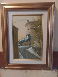 Quadro olio Salita al Castello di Saluzzo