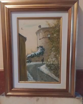 Quadro olio Salita al Castello di Saluzzo