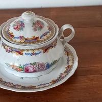 Zuppiera con sottopiatto in ceramica dipinta