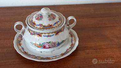 Zuppiera con sottopiatto in ceramica dipinta