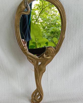 Antico Specchio a mano ottone stile Liberty 