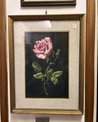 QUADRO RICAMO MEZZO PUNTO - ROSA