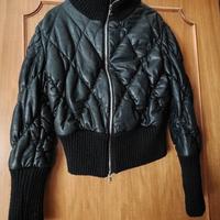 Giubbotto bomber in pelle trapuntata nero