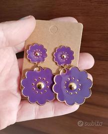 Orecchini a Fiore Viola in Acciaio Inossidabile  
