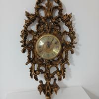 Antico Orologio da Muro Parete in Legno Color Oro