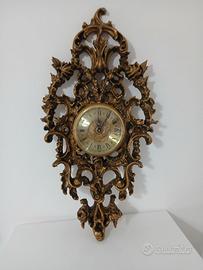 Antico Orologio da Muro Parete in Legno Color Oro