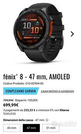 Nuovo mai indossato Garmin fenix 8 ,47mm amoled!!