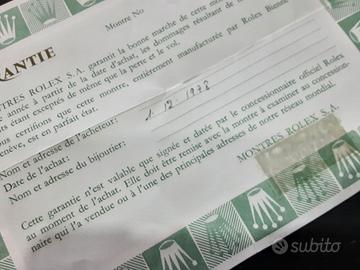 Garanzia Rolex cartacea originale '78 x Collezione