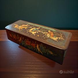 Scatola porta pennini dipinta anni 40 papier mâché