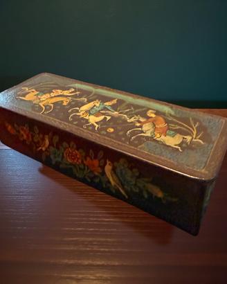 Scatola porta pennini dipinta anni 40 papier mâché