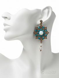 Orecchini vintage anni 20 Bronzo Cristallo Pietra 