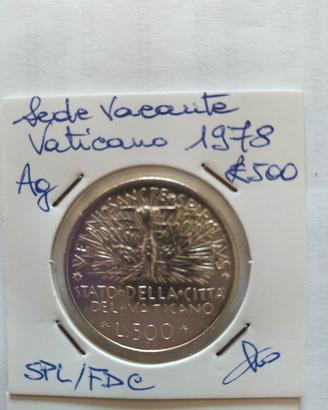 Sede Vacante Vaticano 1978 lire 500 argento 