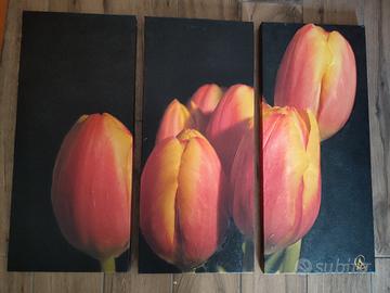 Trittico dipinto a mano con tulipani