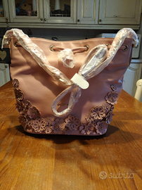 Twin-Set borsa Secchiello Fiori Perla rosa