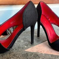 Décolleté Nere Pentium in Camoscio Interno Rosso