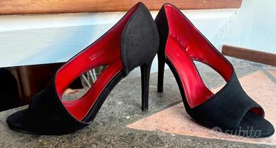 Décolleté Nere Pentium in Camoscio Interno Rosso