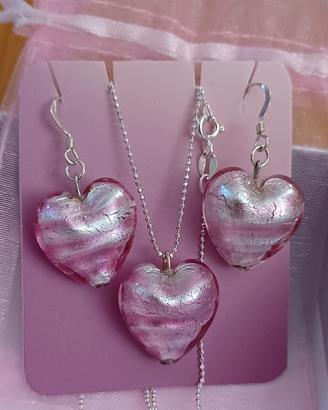 orecchini e collana vetro di Murano foglia argento