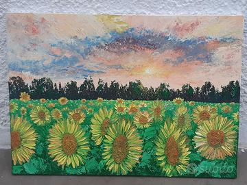 Quadro - CAMPO DI GIRASOLI - olio su tela 60x80
